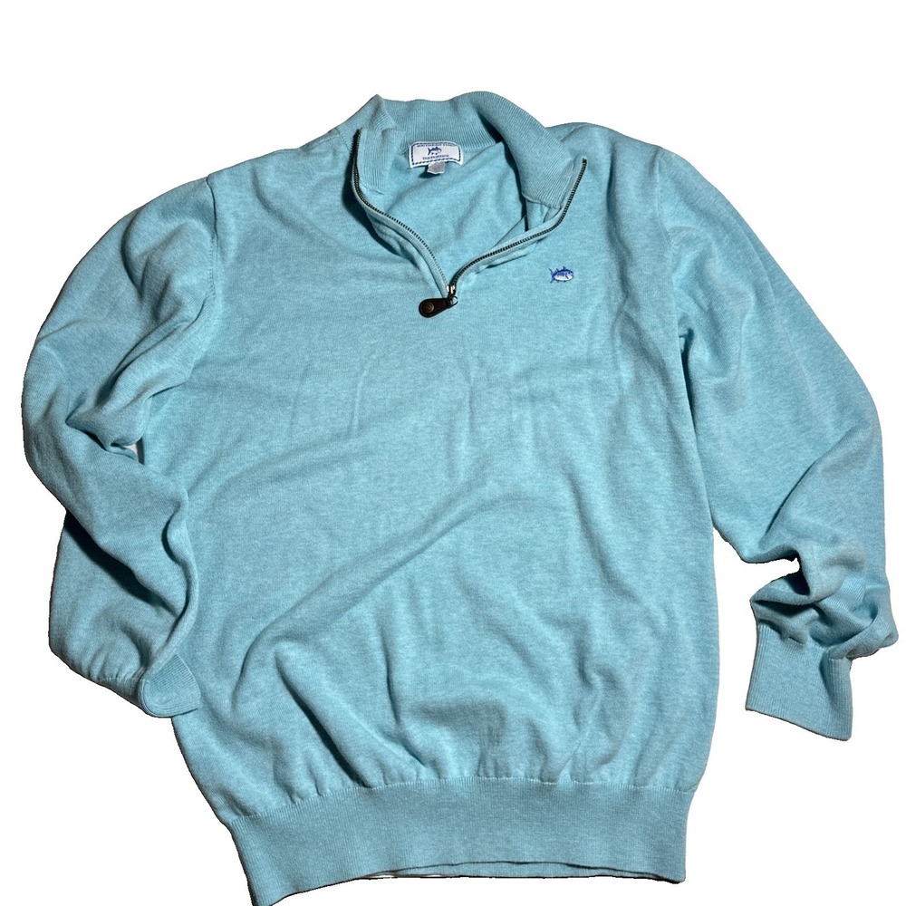 Southern Tide Mens Pullover Sweater Light Blue The Skipjack Quarter Zip Size L